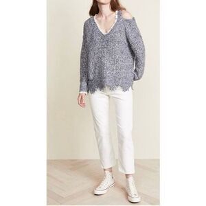 Wildfox Echo Distressed Cold-Shoulder Sweater Women's Small